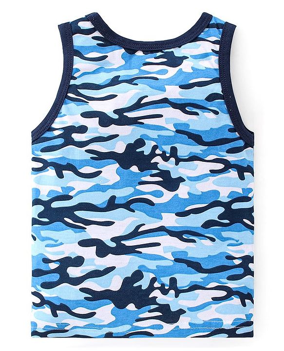 Babyhug 100% Cotton Knit Sleeveless Sando & Shorts Set Camouflage -Navy Blue