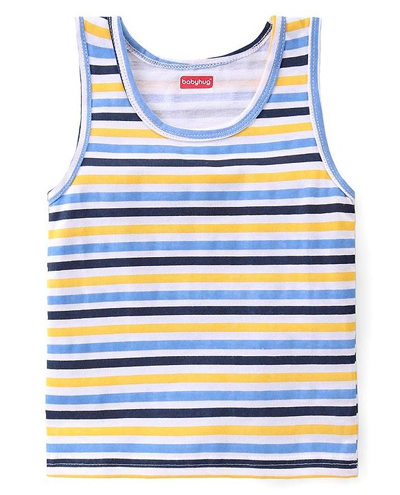 Babyhug 100% Cotton Sleeveless Striped Sando & Solid Shorts Set - Navy Blue