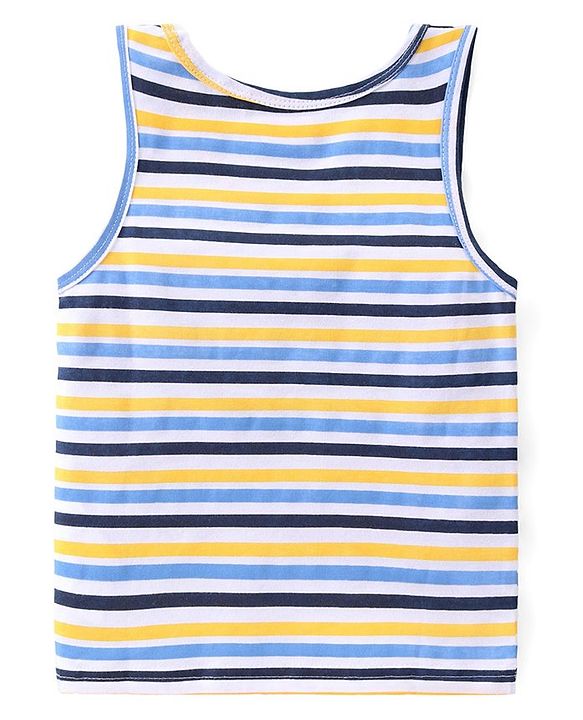 Babyhug 100% Cotton Sleeveless Striped Sando & Solid Shorts Set - Navy Blue