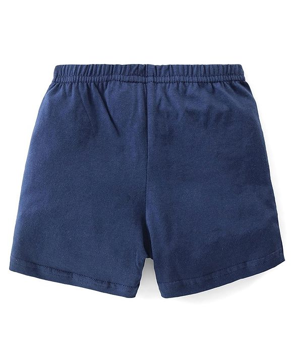 Babyhug 100% Cotton Sleeveless Striped Sando & Solid Shorts Set - Navy Blue