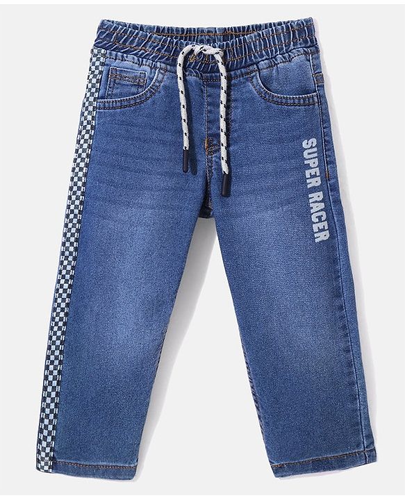 Babyhug Denim Full Length Joggers Text Print - Blue