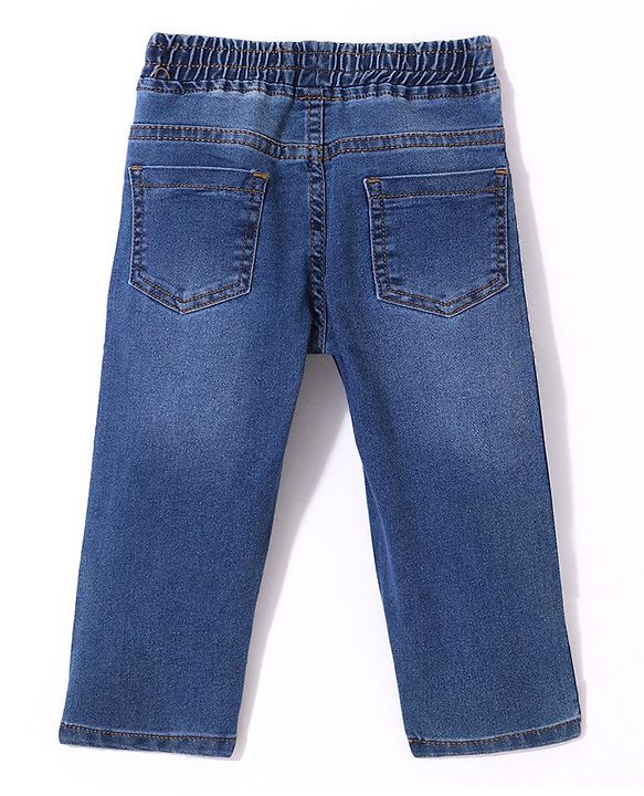 Babyhug Denim Full Length Joggers Text Print - Blue