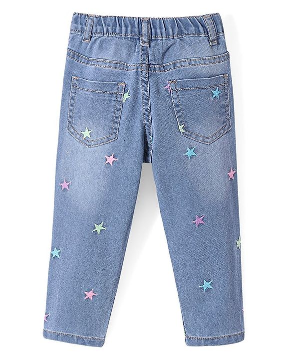 Babyhug Denim Full Length Jeans With Stretch & Star Embroidery - Blue