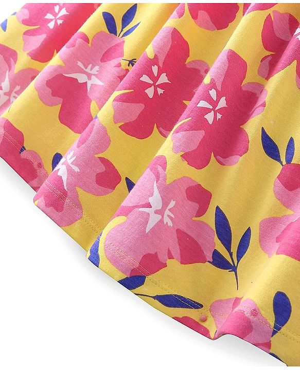 Pine Kids Cotton Knit Sleeveless Frock with Floral Print - Yellow