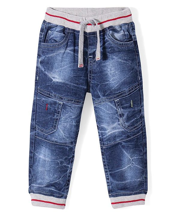 Babyhug Denim Full Length  With Stretch Washed  Joggers - Blue