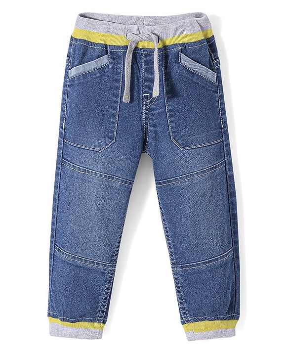 Babyhug Full Length Stretch Denim Joggers - Blue