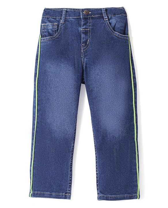 Babyhug Full Length With Stretch Denim Washed Jeans - Blue