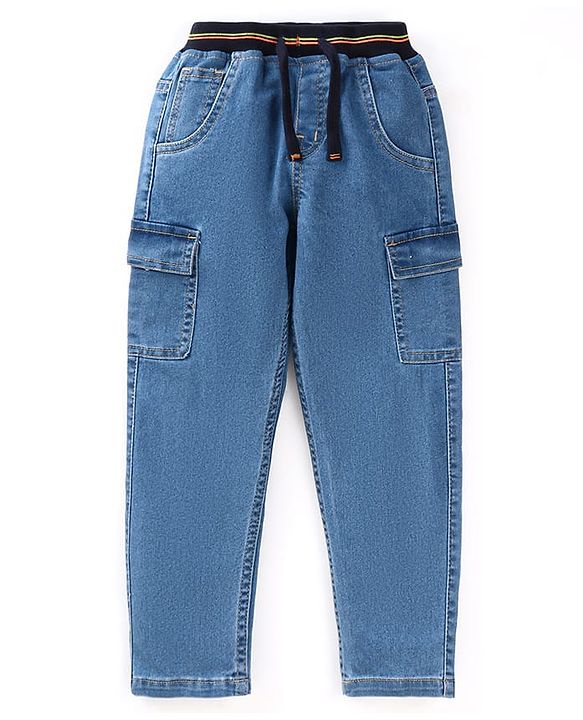 Babyhug With Stretch Full Length  Denim Washed Jeans - Light Blue