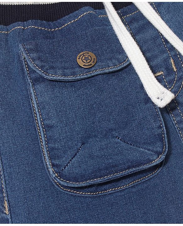 Babyhug Full Length Washed Stretchable Denim Jeans with Drawcord - Blue