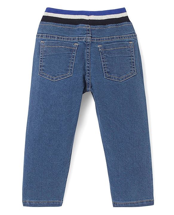 Babyhug Full Length Washed Stretchable Denim Jeans with Drawcord - Blue