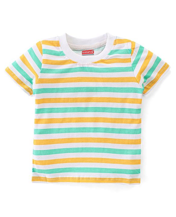 Babyhug Single Jersey Woven Dungaree & Striped Half Sleeves T-Shirt - Multicolour