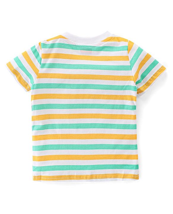 Babyhug Single Jersey Woven Dungaree & Striped Half Sleeves T-Shirt - Multicolour