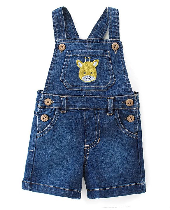 Babyhug Single Jersey Woven Dungaree & Striped Half Sleeves T-Shirt - Multicolour