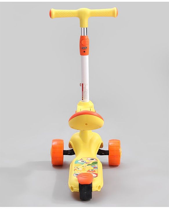 Babyhug Leo 2 in 1 Kids Kick Scooter with Foldable Seat with LED Wheels & Wide Standing Deck with 3 Level Adjustable Handlebar - Yellow