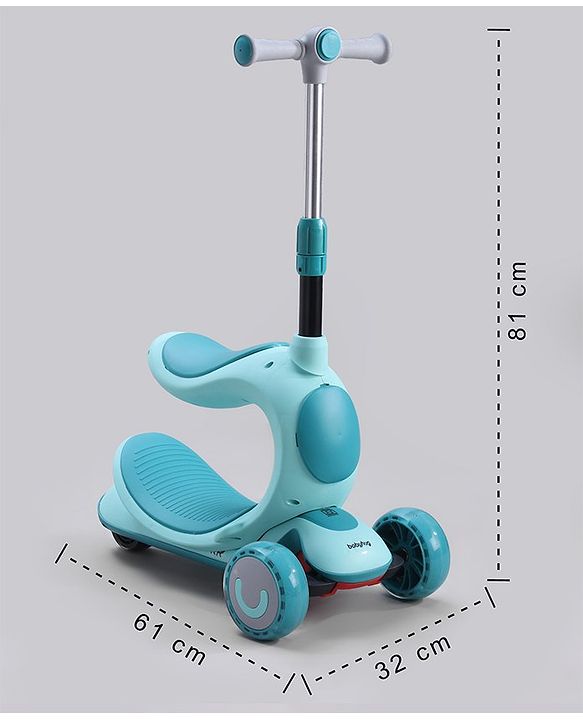Babyhug Hawk 3in1 Foldable Kids Kick Scooter with Adjustable Seat LED Wheels Wide Standing Deck & 4 Level Height Adjustment