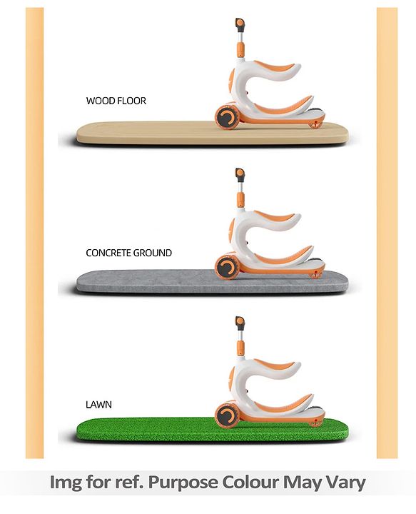 Babyhug Hawk 3in1 Foldable Kids Kick Scooter with Adjustable Seat LED Wheels Wide Standing Deck & 4 Level Height Adjustment