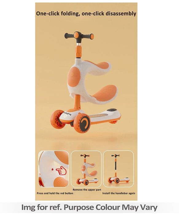 Babyhug Hawk 3in1 Foldable Kids Kick Scooter with Adjustable Seat LED Wheels Wide Standing Deck & 4 Level Height Adjustment