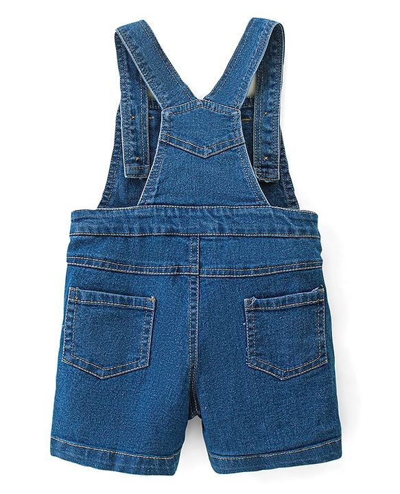 Babyhug Single Jersey Woven Dungaree & Half Sleeves T-Shirt Skate Print - White & Blue
