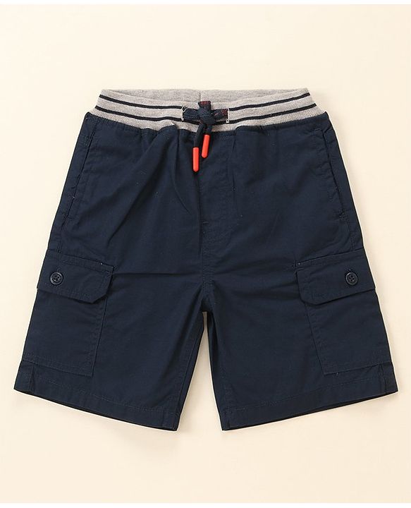 Babyhug Cotton Tussor Above Knee Length Bermuda - Navy Blue