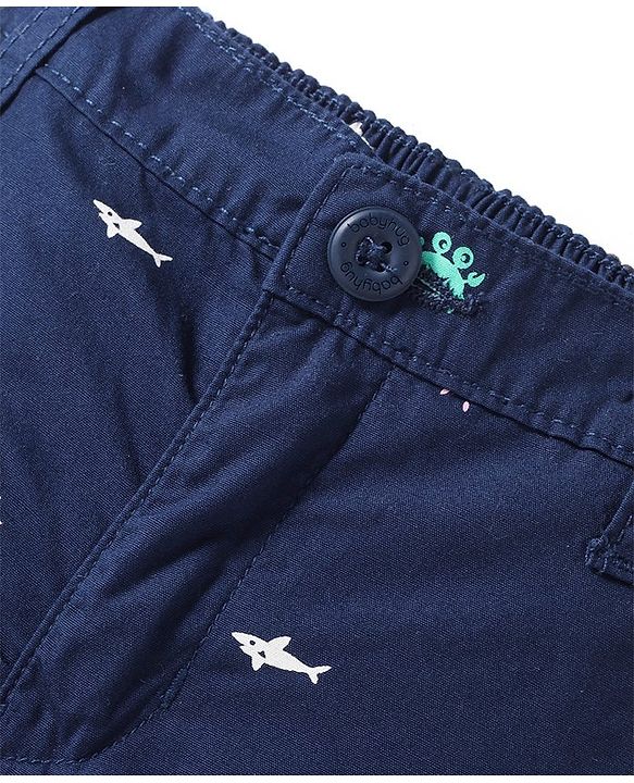 Babyhug Cotton Woven Mid Thigh Length Shorts With Sea Life Print - Navy Blue