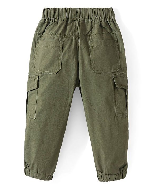 Babyhug Cotton Woven Full Length Text Printed Joggers - Olive