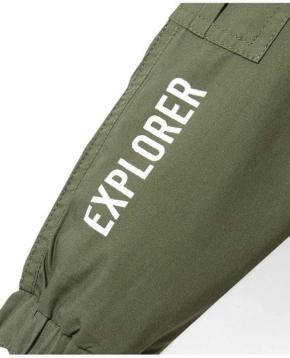 Babyhug Cotton Woven Full Length Text Printed Joggers - Olive
