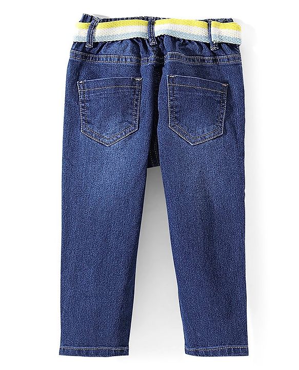 Babyhug Cotton Blend Full Length Stretchable Washed Denim Jeans - Blue