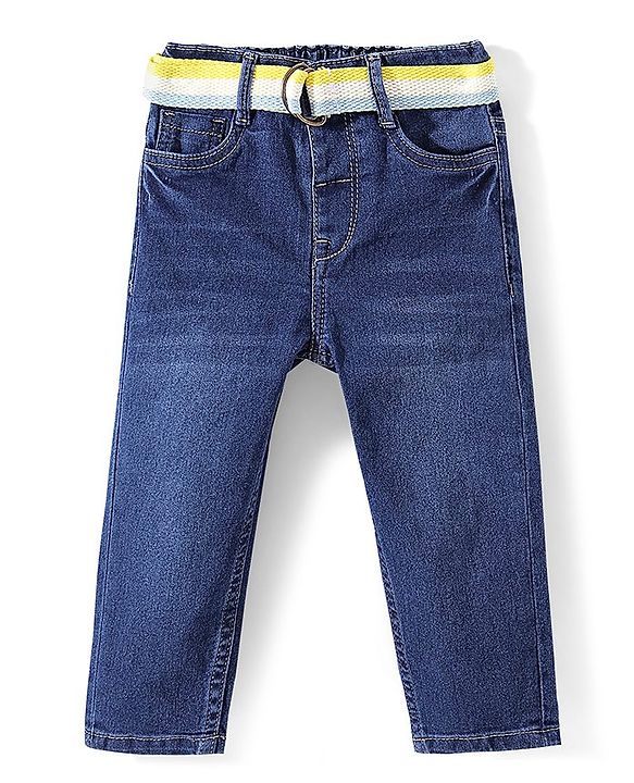 Babyhug Cotton Blend Full Length Stretchable Washed Denim Jeans - Blue