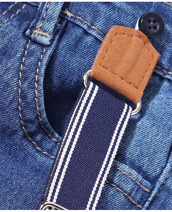 Babyhug Denim Full Length Jeans With Suspenders - Blue