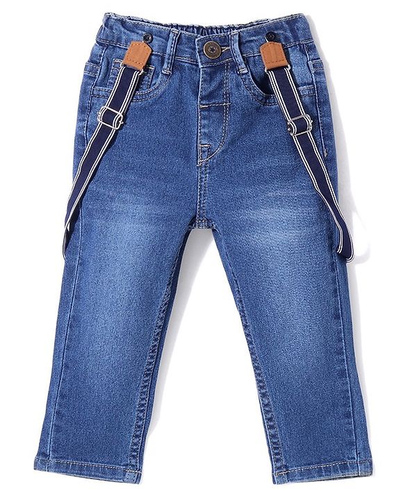 Babyhug Denim Full Length Jeans With Suspenders - Blue