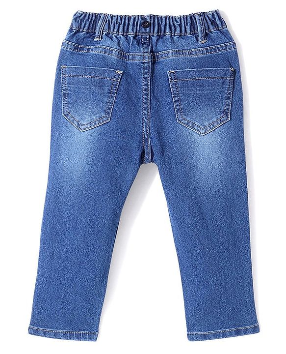 Babyhug Denim Full Length Jeans With Suspenders - Blue