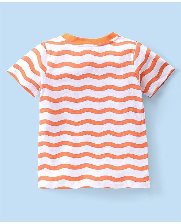 Babyhug Cotton Knit Half Sleeves T-Shirt & Shorts Set with Wavy  Print & Patch - Orange & Blue