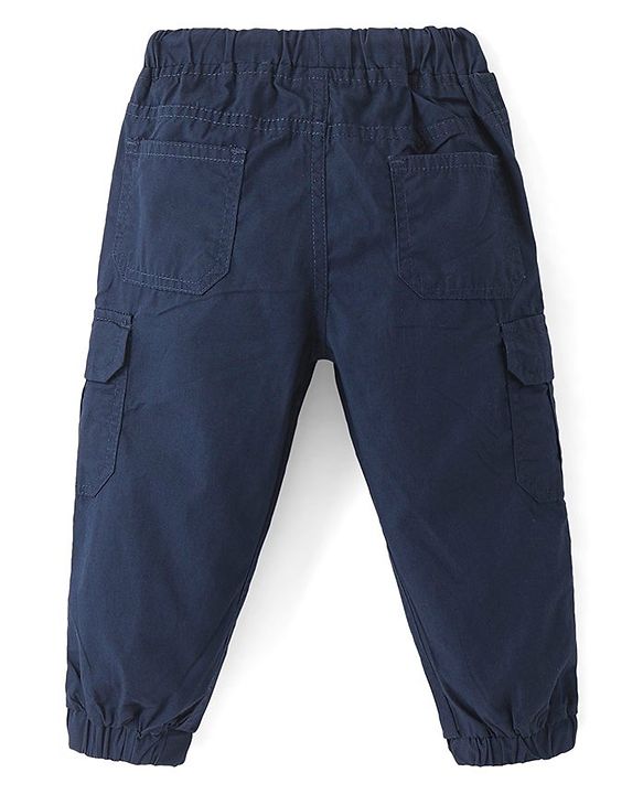 Babyhug Cotton Tussor Woven Full Length Solid Color Pant - Navy Blue