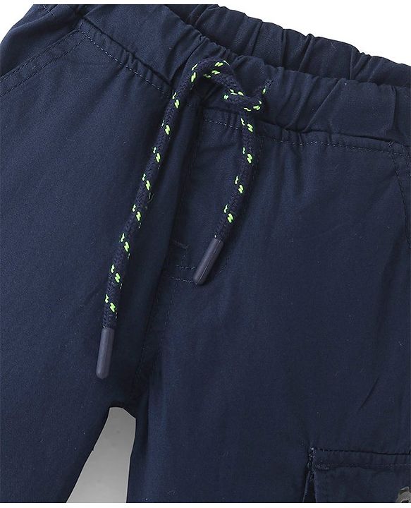 Babyhug Cotton Tussor Woven Full Length Solid Color Pant - Navy Blue