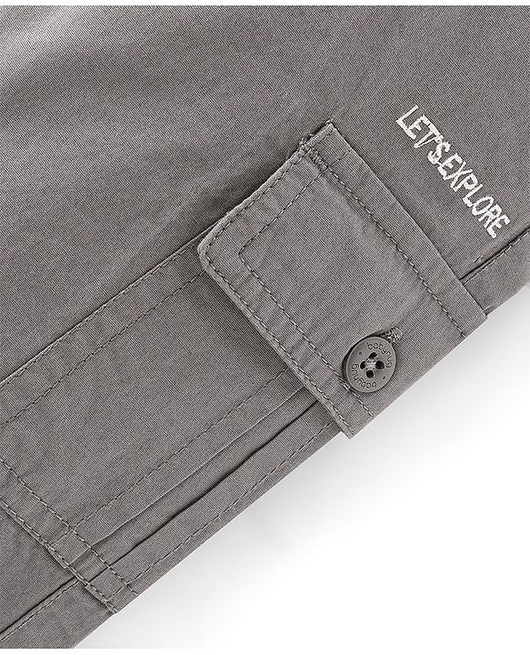 Babyhug Cotton Lycra Woven Full Length Ribbed Waist Trousers - Grey