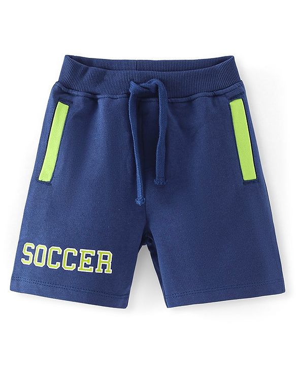 Babyhug Cotton Looper Knit Shorts Soccer Print - Navy Blue