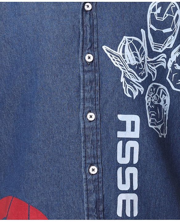 Pine Kids Marvel Denim Half Sleeves Shirt Avengers Print - Blue