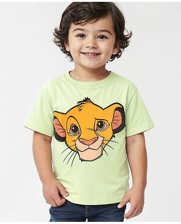 Babyhug Disney Cotton Half Sleeve T-Shirt With Simba Graphics - Green