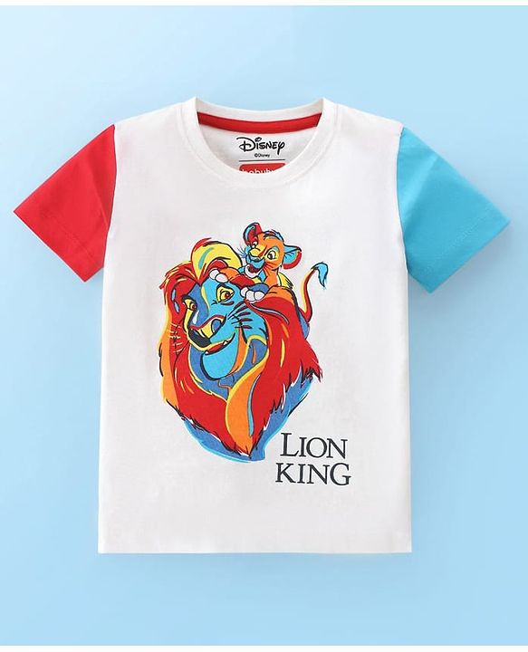 Babyhug Disney 100% Cotton Knit Half Sleeves T-Shirt Lion King Print - White
