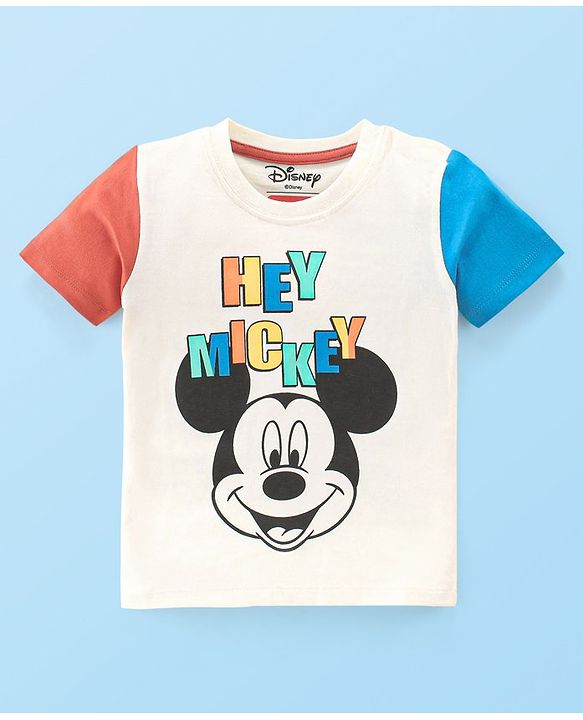 Babyhug Disney Single Jersey Knit Half Sleeves T-Shirt And Shorts Set With Mickey Mouse Graphics - Off White