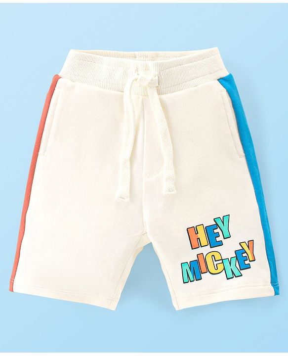 Babyhug Disney Single Jersey Knit Half Sleeves T-Shirt And Shorts Set With Mickey Mouse Graphics - Off White
