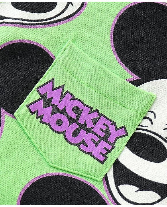 Babyhug Disney Cotton Knit Dungaree With Half Sleeves T- Shirt And Mickey Mouse Print - Green