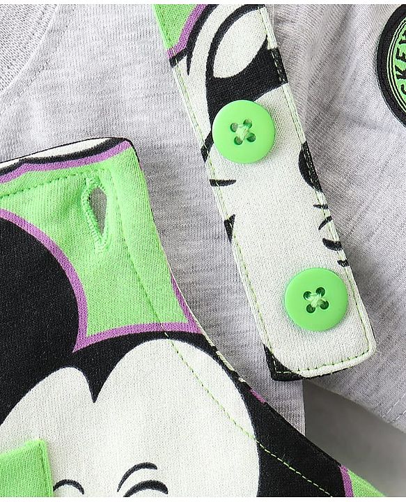 Babyhug Disney Cotton Knit Dungaree With Half Sleeves T- Shirt And Mickey Mouse Print - Green