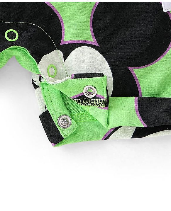 Babyhug Disney Cotton Knit Dungaree With Half Sleeves T- Shirt And Mickey Mouse Print - Green