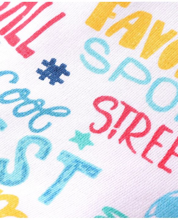 Babyhug Cotton Looper Knit Shorts with Text Print -  White