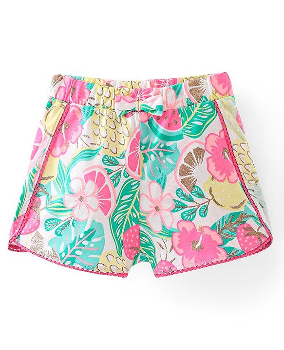 Babyhug Single Jersey Knit Shorts Floral Print - Pink