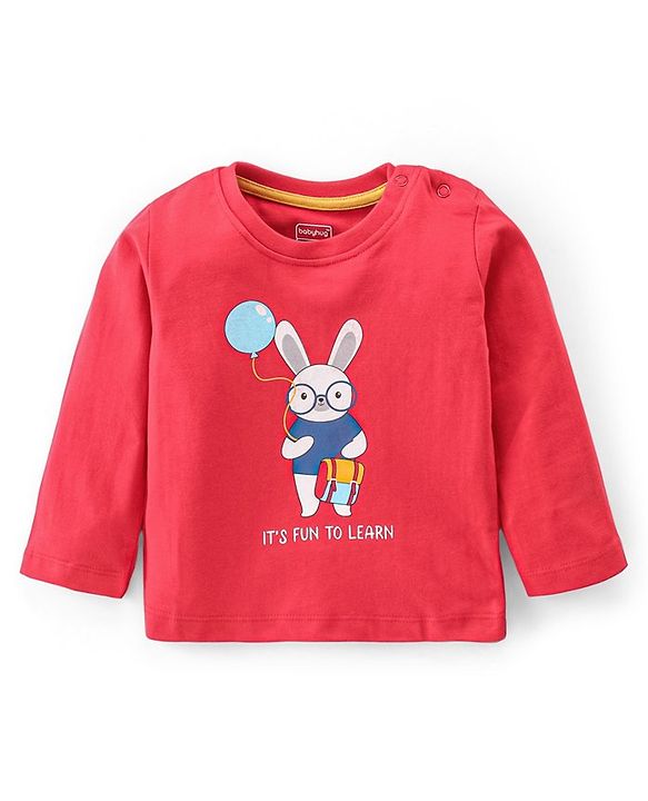 Babyhug Single Jersey Knit Full Sleeves Night Suit Bunny Print - Red & Navy Blue