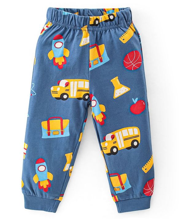Babyhug Single Jersey Knit Full Sleeves Night Suit Bunny Print - Red & Navy Blue