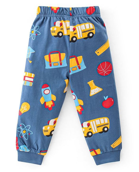 Babyhug Single Jersey Knit Full Sleeves Night Suit Bunny Print - Red & Navy Blue