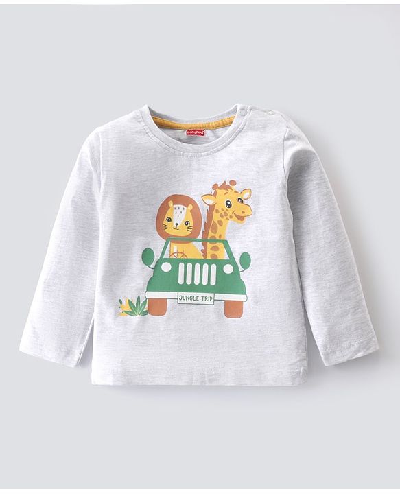 Babyhug Single Jersey Full Sleeves Night Suit Jungle Animals Print - White